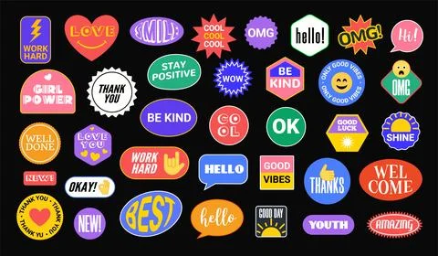 Sticker Vector Pack retro badge cool happy label icon. Sticker patch set design Stock Illustration