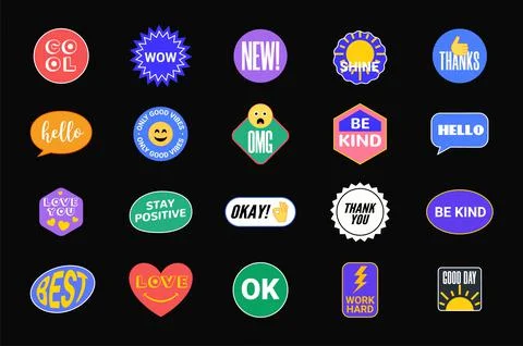 Sticker Vector Pack retro badge cool happy label icon. Sticker patch set design Stock Illustration