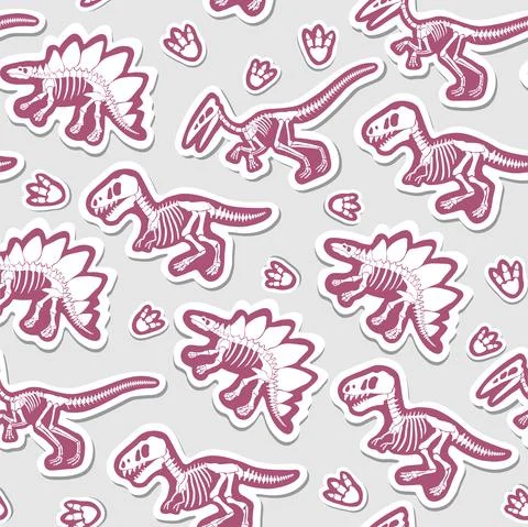 Sticker vector pattern with dinosaur skeleton. Illustrazione stock