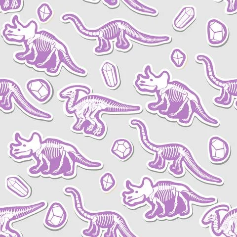 Sticker vector pattern with dinosaur skeleton. Stock Illustration
