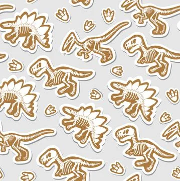 Sticker vector pattern with dinosaur skeleton. Stock Illustration