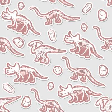 Sticker vector pattern with dinosaur skeleton. Illustrazione stock