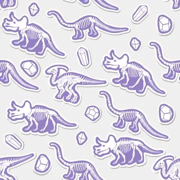 Sticker vector pattern with dinosaur skeleton. Illustrazione stock