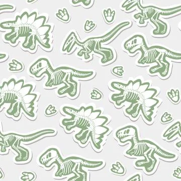 Sticker vector pattern with dinosaur skeleton. Stock Illustration