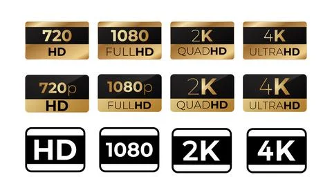Sticker video format resolution. Low and high quality image Stock Illustration