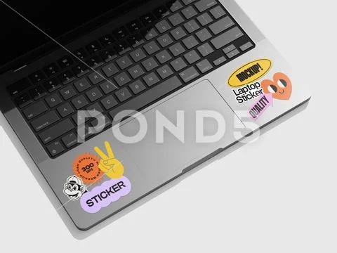 Sticker Web Laptop 3D Mockup PSD Template