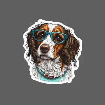 Sticker of Welsh Springer or Cocker Spaniel dog breed portrait Stock Illustration