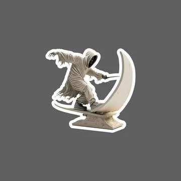 Sticker of white cool grim holding sword Stock Illustration