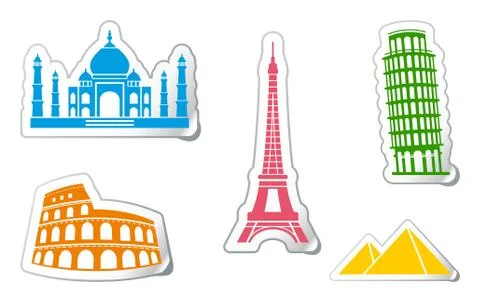 Stickers of architectural monuments Stock Illustration