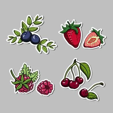 Stickers With Berries Set Stock Illustration