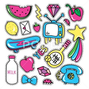 Stickers collections in pop art style Stock Illustration