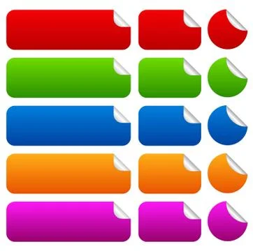 Stickers in different shape with peel Ilustração Stock