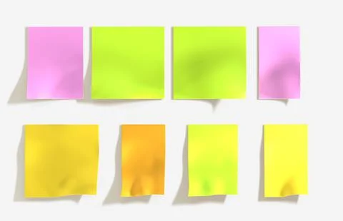 Stickers of different shapes mockup glued to white wall. Color tags, sticky Stock Illustration