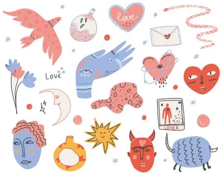 Stickers with magical esoteric orientation vector set isolated Stock Illustration