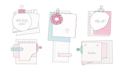 Stickers, note papers, planner doodles vector illustrations collection. Linear Stock Illustration