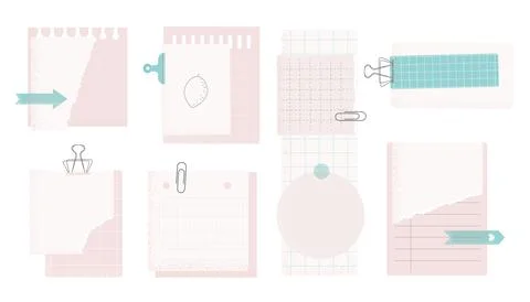 Stickers, note papers, planner doodles vector illustrations collection. Light Stock Illustration