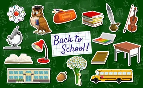 Stickers pack, back to school education stationery Ilustración de archivo
