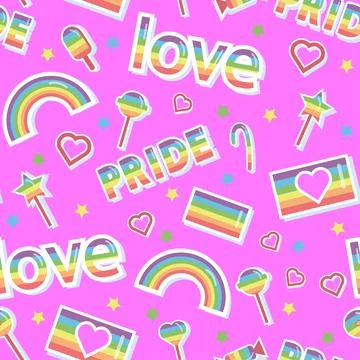 Stickers on a pink background. Seamless pattern. Stock Illustration