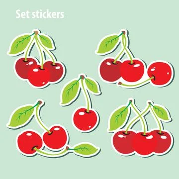 Stickers set red cherry vector for children for kids Stock Illustration
