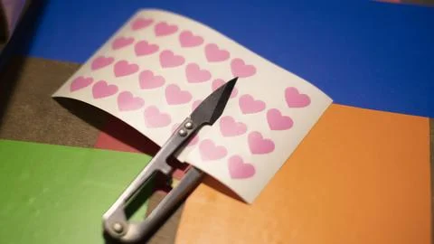 Stickers texture of hearts. Plotter cutting. Making stickers for decorating.. Stock Photos