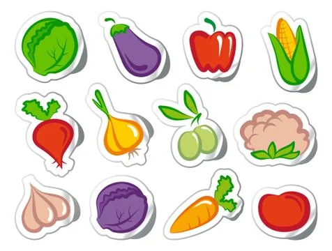 Stickers with vegetables Stock Illustration