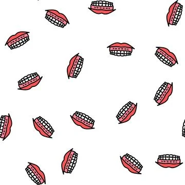 Sticking to lips tooth braces vector seamless pattern Illustrazione stock