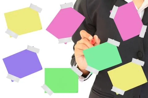Sticking notes on the glass wall Stock Photos