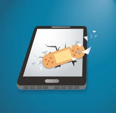 Sticking plaster on broken smartphone icon vector Stock Illustration