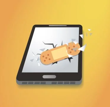Sticking plaster on broken smartphone icon vector Stock Illustration
