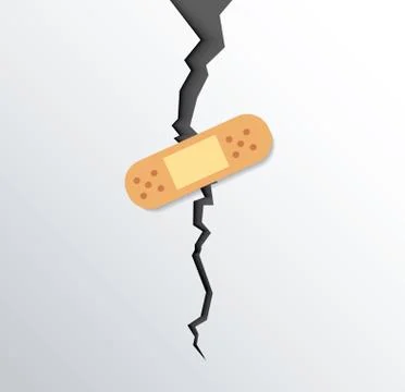 Sticking plaster on crack in ground after earthquake the rift on surface Stock Illustration