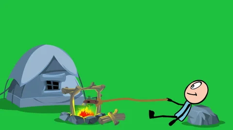 Stickman, By a Campfire:  Loop + Matte Stock Footage 62430141