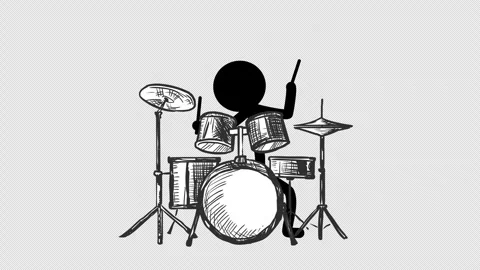 Stickman Drummer Black Stock Footage 305178171