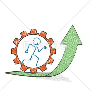 Stickman growth arrow gear Stock Illustration