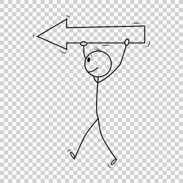 Stickman Holding Left Arrow Vector Stock Illustration