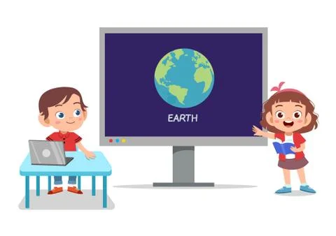 Stickman Illustration of Kids Using Computers Stock-Illustration