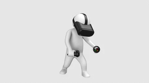 Stickman play game in virtual reality headset - looped with alpha channel. Stock Footage 232563955