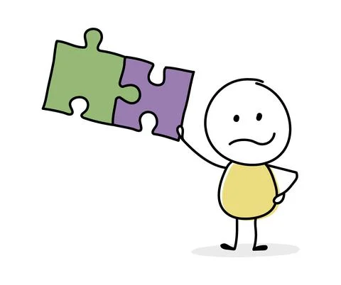 Stickman with puzzles - resolution concept. Vector Stock Illustration