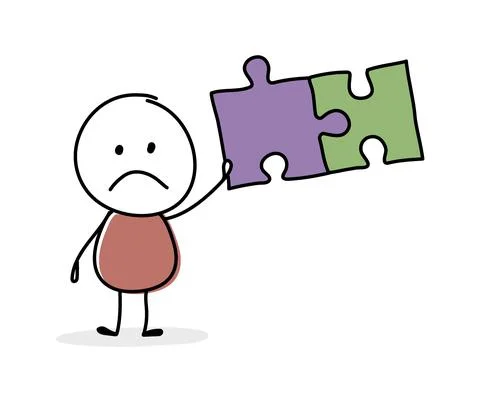 Stickman with puzzles - resolution concept. Vector Stock Illustration