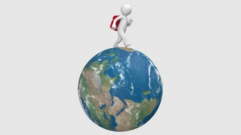 Stickman with red backpack walk and earth rotate under his legs. Stock Footage 169349380