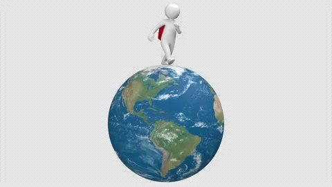 Stickman with red backpack walk and earth rotate under his legs. Stock Footage 169358580