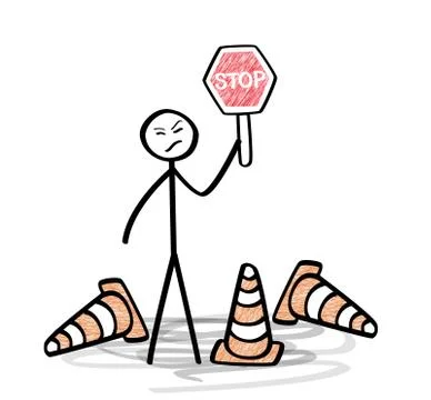 Stickman with a stop sign Illustrazione stock