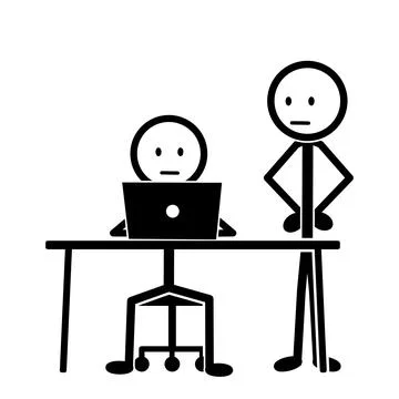 Stickman working hard under strict boss supervision. Stock Illustration