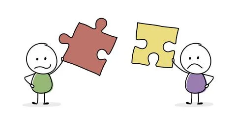Stickmen with puzzle - teamwork concept. Vector Stock Illustration