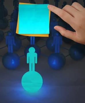 Sticky note  3d human social network on crumpled paper background as concept Stock Illustration