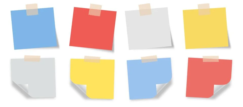 Sticky note with duct tape, post it note paper, memo reminder, sticky paper n Stock Illustration
