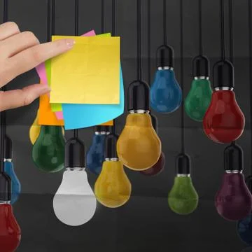 Sticky note with   light bulb on crumpled paper as creative concept Stock-Illustration
