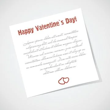 Sticky note with love text. Valentines background. Illustrazione stock