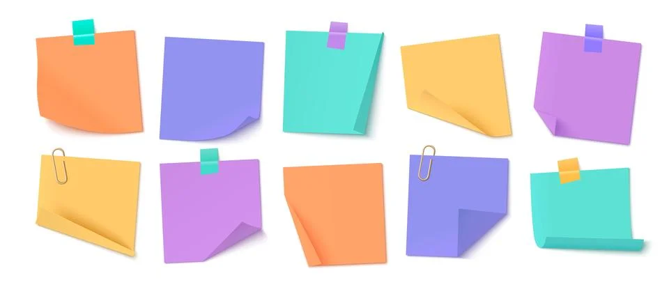 Sticky note memo collection with adhesive papers Stock Illustration