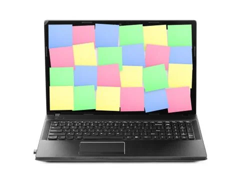 Sticky Note Papers on Notebook computer Screen Stock Photos