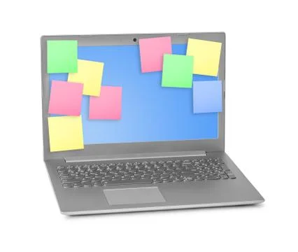 Sticky Note Papers on Notebook computer Screen Stock Photos